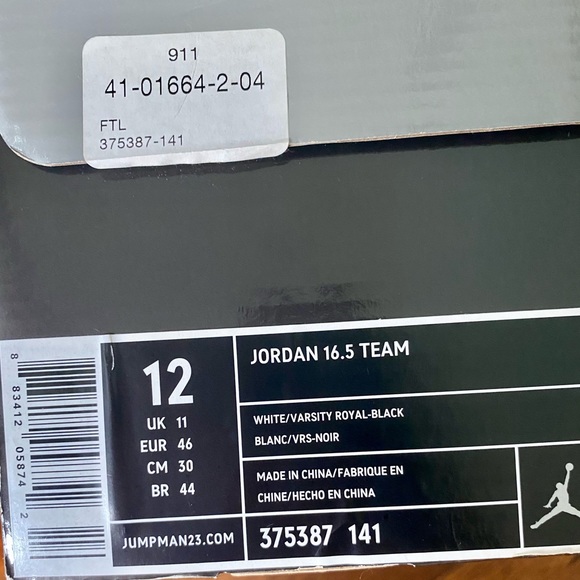 Jordan 16.5 Team White/Varsity Royal-Black sz12 - Picture 5 of 6